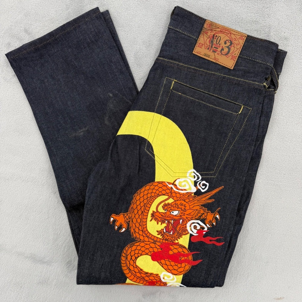 Evisu Osak Japanese Selvedge Diacock Jeans Dragon Graphic Indigo Mens size 32